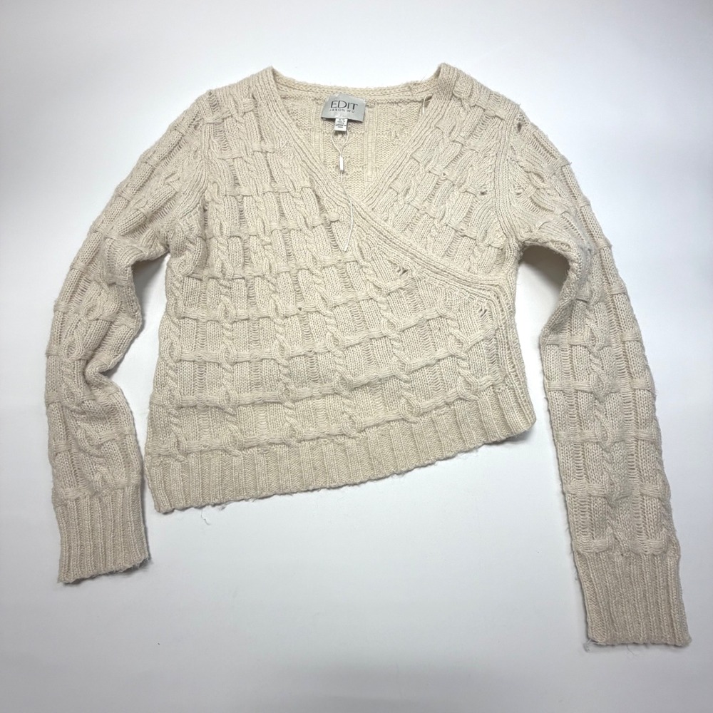EDIT Jason Wu Cable‎ Knit Wrap Sweater Cropped Neutral Cozy Size M